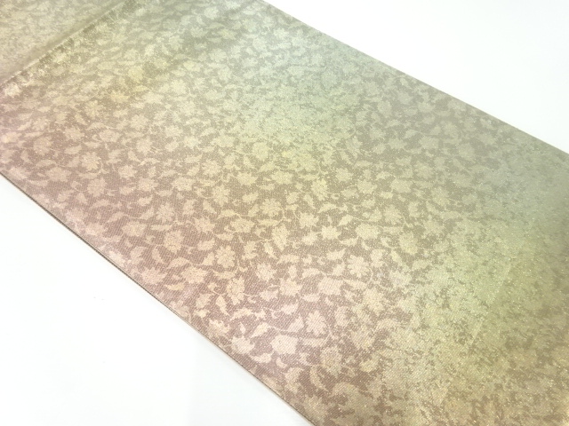 JAPANESE FUKURO OBI / SILK FOIL / WOVEN FLORAL PLANTS